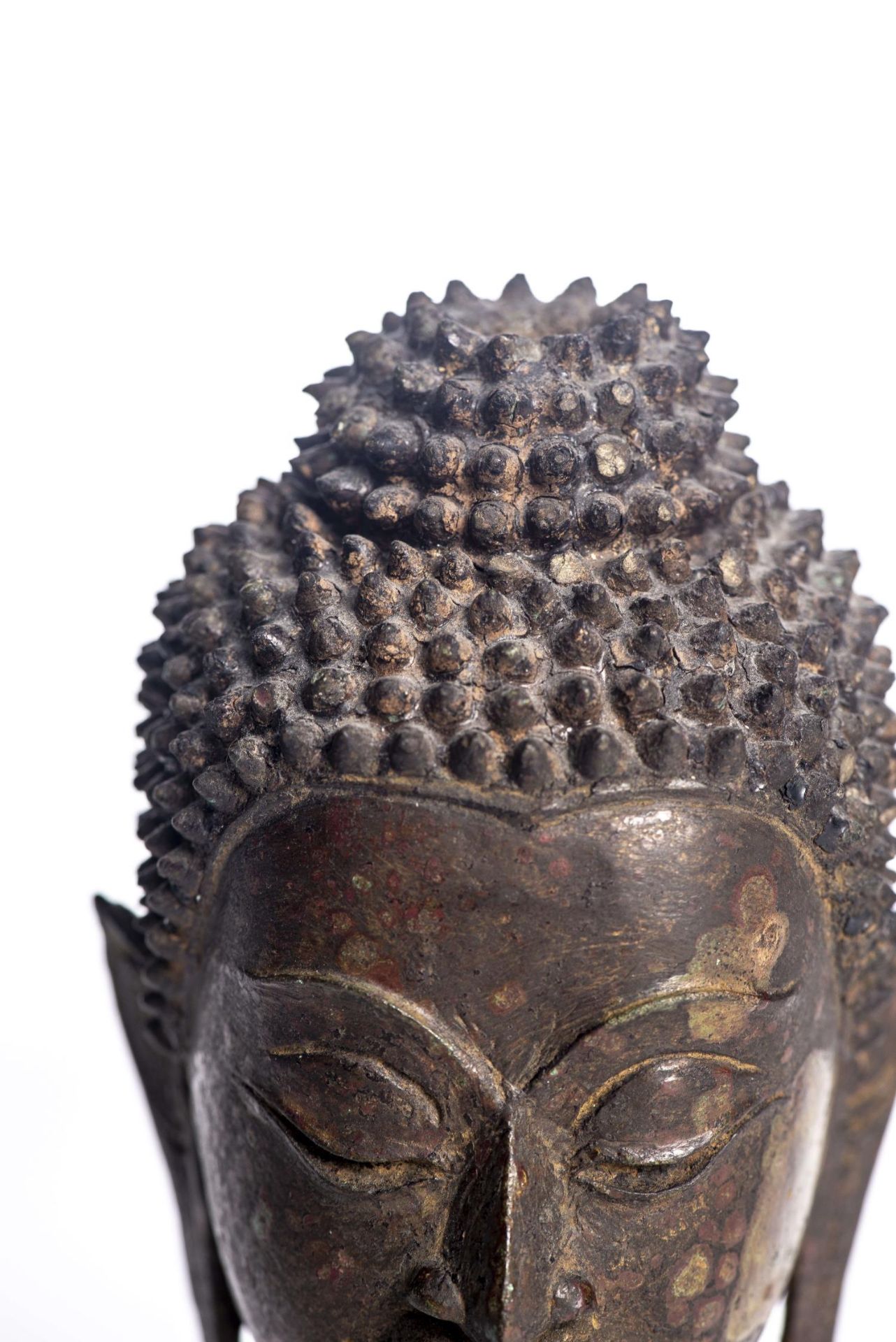 Tête de bouddha en bronze à patine brune de Thaïlande - Bild 5 aus 5