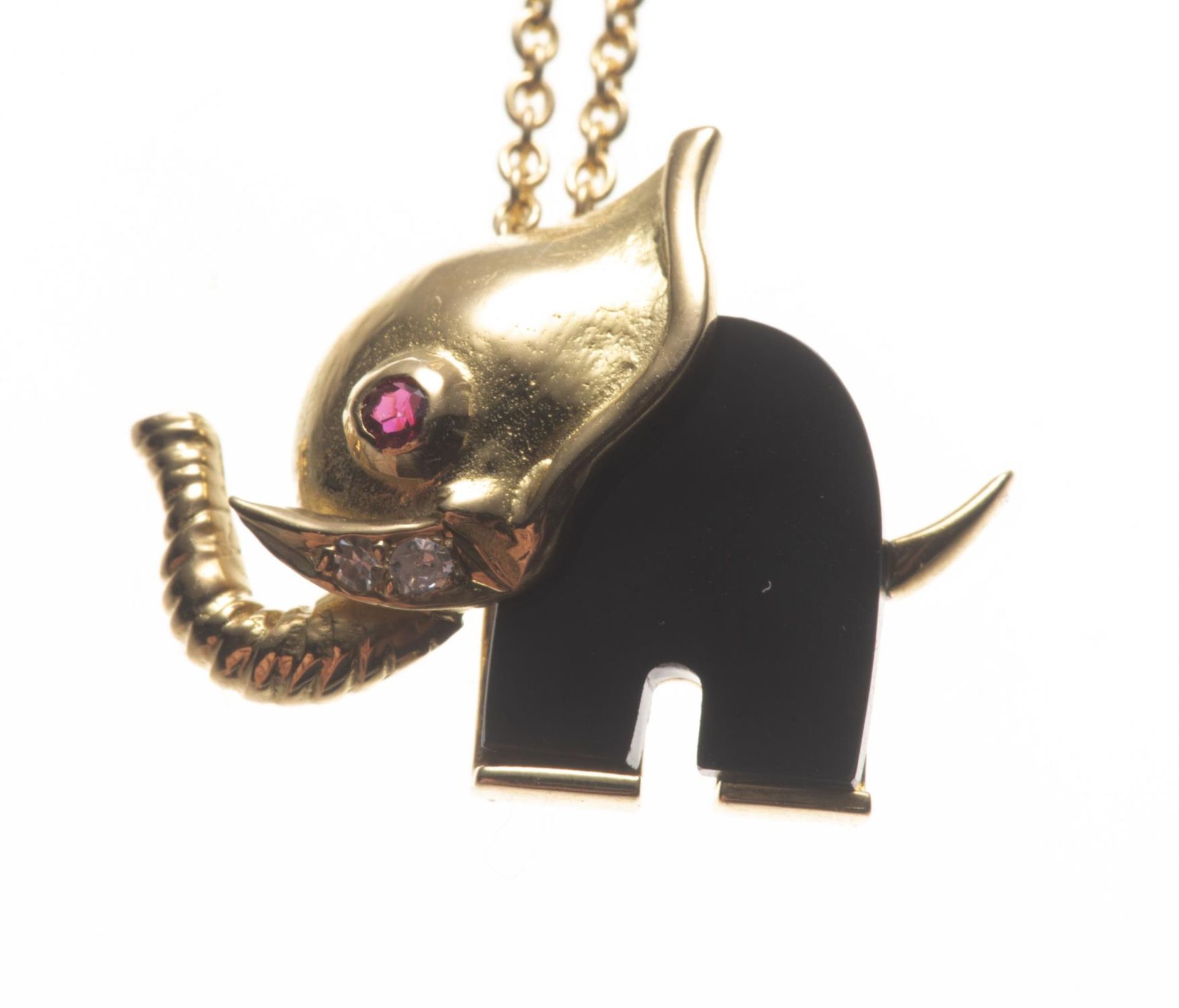 Bucherer, pendentif en forme d'éléphant en or jaune. 750, onyx et diamant - Bild 2 aus 3