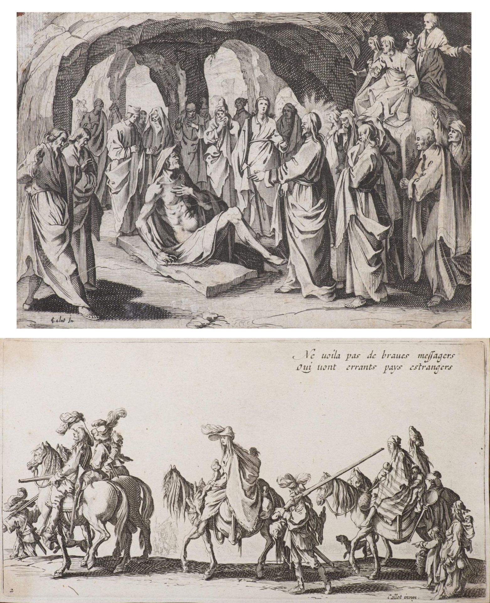 Jacques Callot (1592-1635) d'après, "Les Bohémiens" & "La résurrection de Lazare"