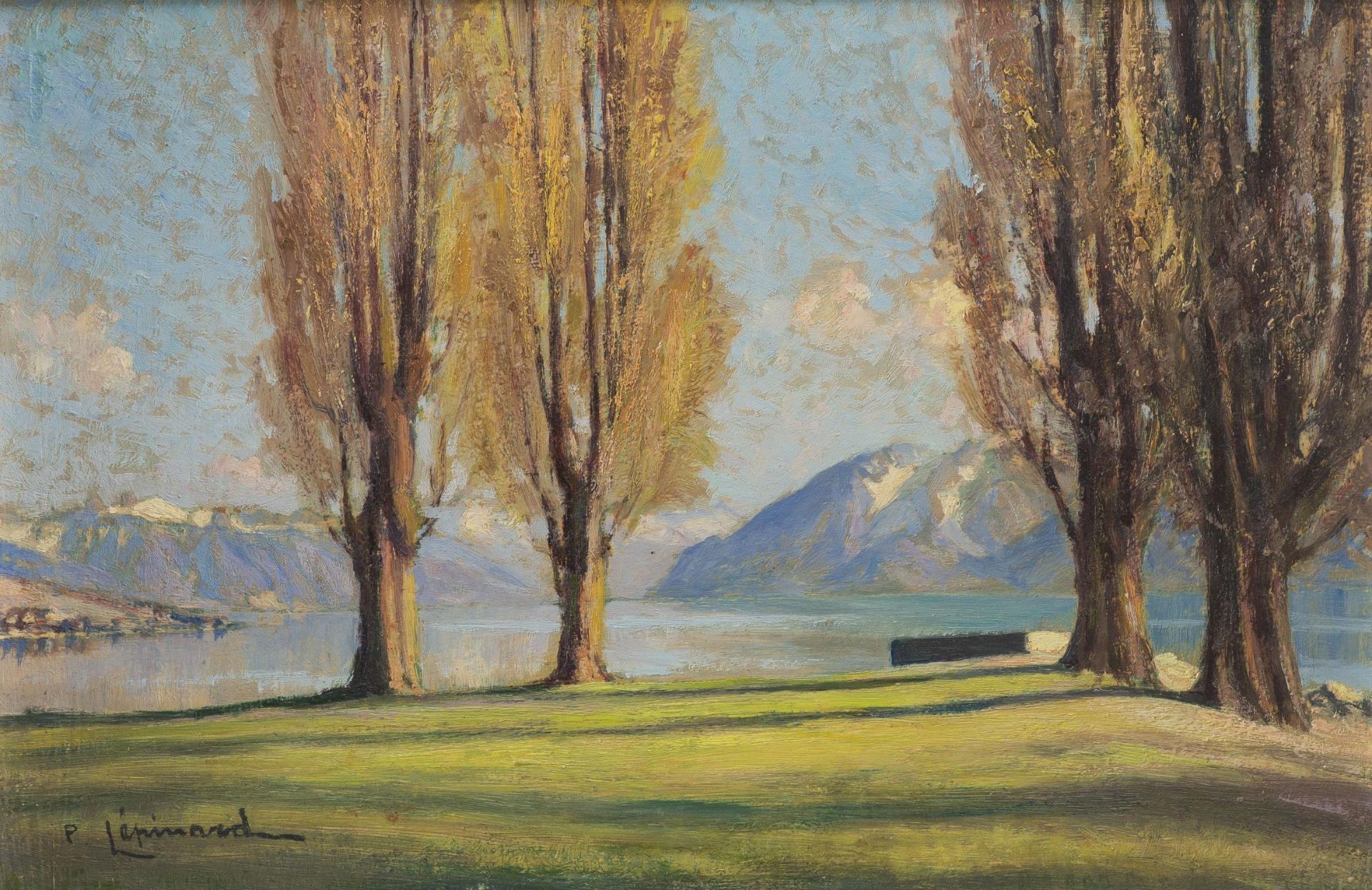 Paul Lépinard (1887-1963), "Les peupliers au bord du lac"