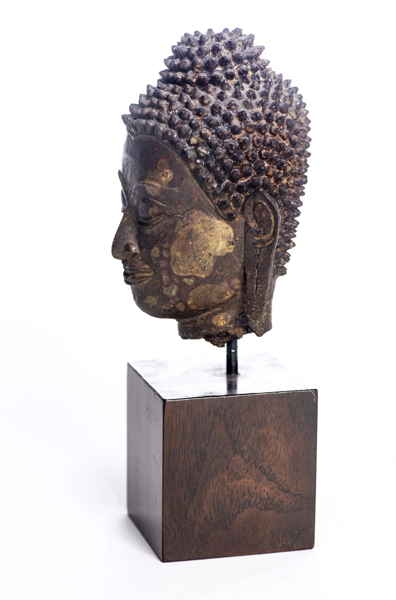 Tête de bouddha en bronze à patine brune de Thaïlande - Bild 2 aus 5