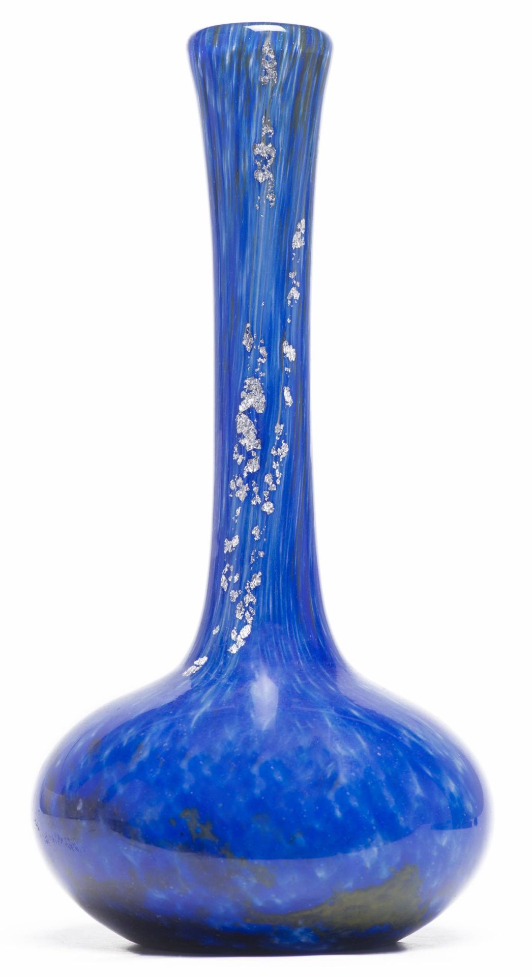 Müller Frères Lunéville, vase soliflore en pâte de verre marmoréen bleu