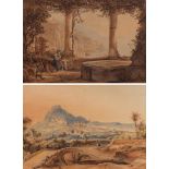Vincent Courdouan (1810-1893), "Paysage italien" & école italienne XIXe, "Vue depuis [...]