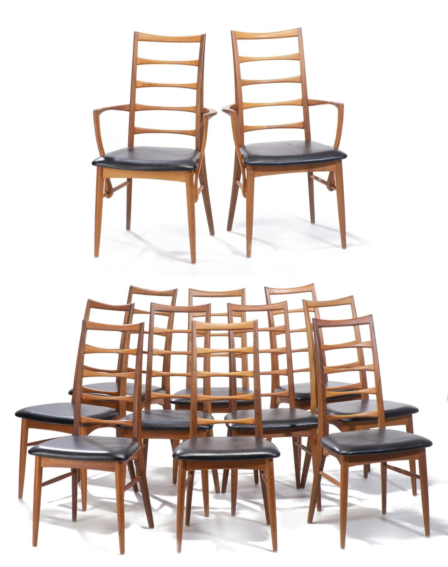Niels Koefoed pour Hornslet Møbelfabrik, suite de 10 chaises et 2 fauteuils danois, [...]