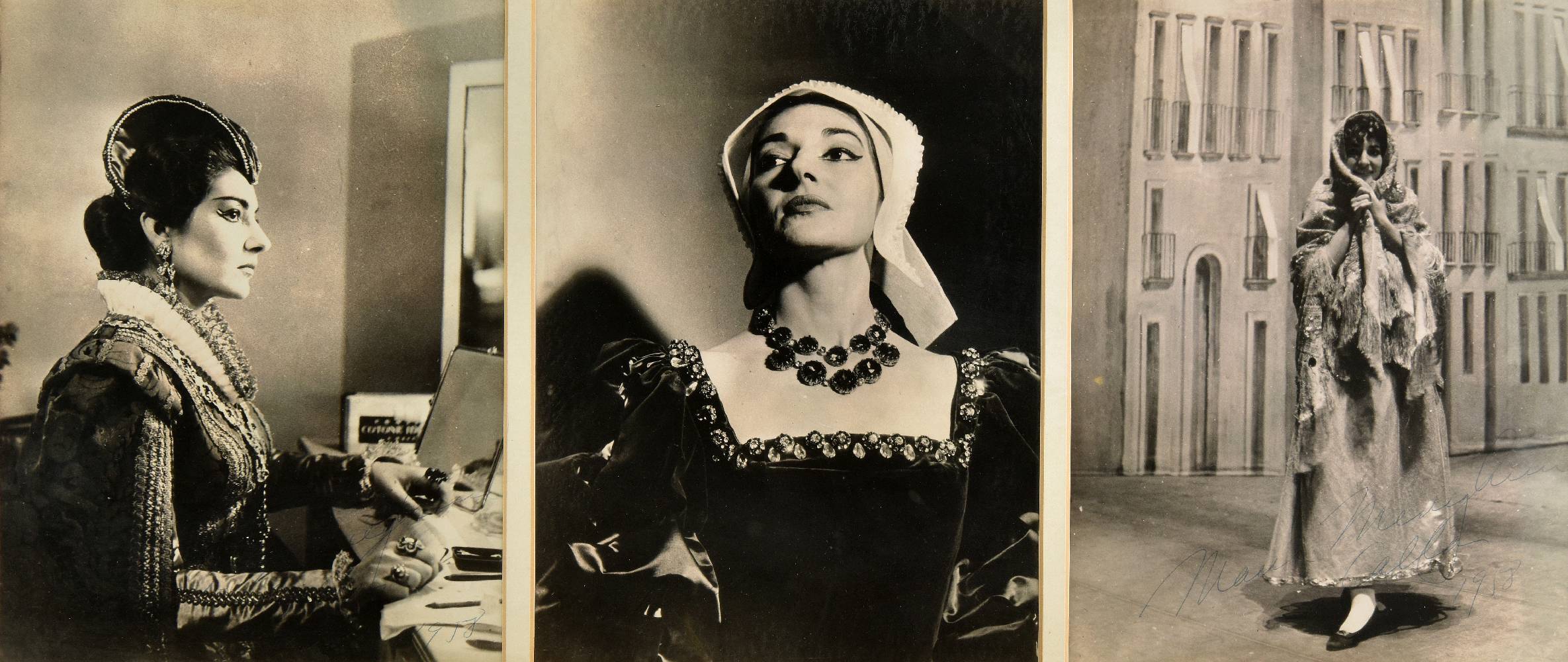 *Callas (Maria, 1923-1977). Three photograhic prints, each signed by Maria Callas, 1958,