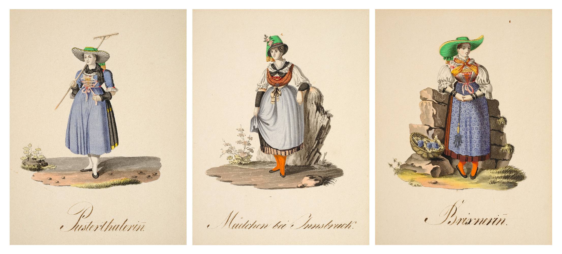 *Austria. A group of 11 watercolours of Tyrolean costume, by Franz Spitzer, circa 1820-25, 11 fine