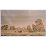 *Ellison (Norman, 20th century). Cowdray Ruins, watercolour, showing horses grazing before a