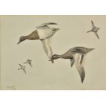*Scott (Peter Markham, 1909-1989). Grey Ducks in Flight, 1928, watercolour, heightened with white