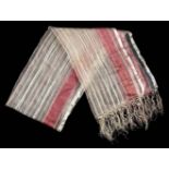 *Shawl. A Georgian gauze stole, fine silk gauze, of ivory and pink stripes, with hand-knotted fringe