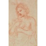 *Circle of Simone Cantarini il Pesarese (1612-1648). Mother and Child, circa 1620-30, red chalk on