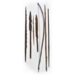 *Australian Tiwi Mortuary Spears. A collection of Aboriginal carved wood barbed spears, including