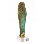 *Ancient Egypt. 30th Dynasty, green faience Shabti of Wah-ib-Re, the mummiform figure modelled