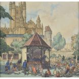 *Hall (Tony, 20th century). Bath Abbey from Parade Gardens, watercolour on paper, signed in pencil