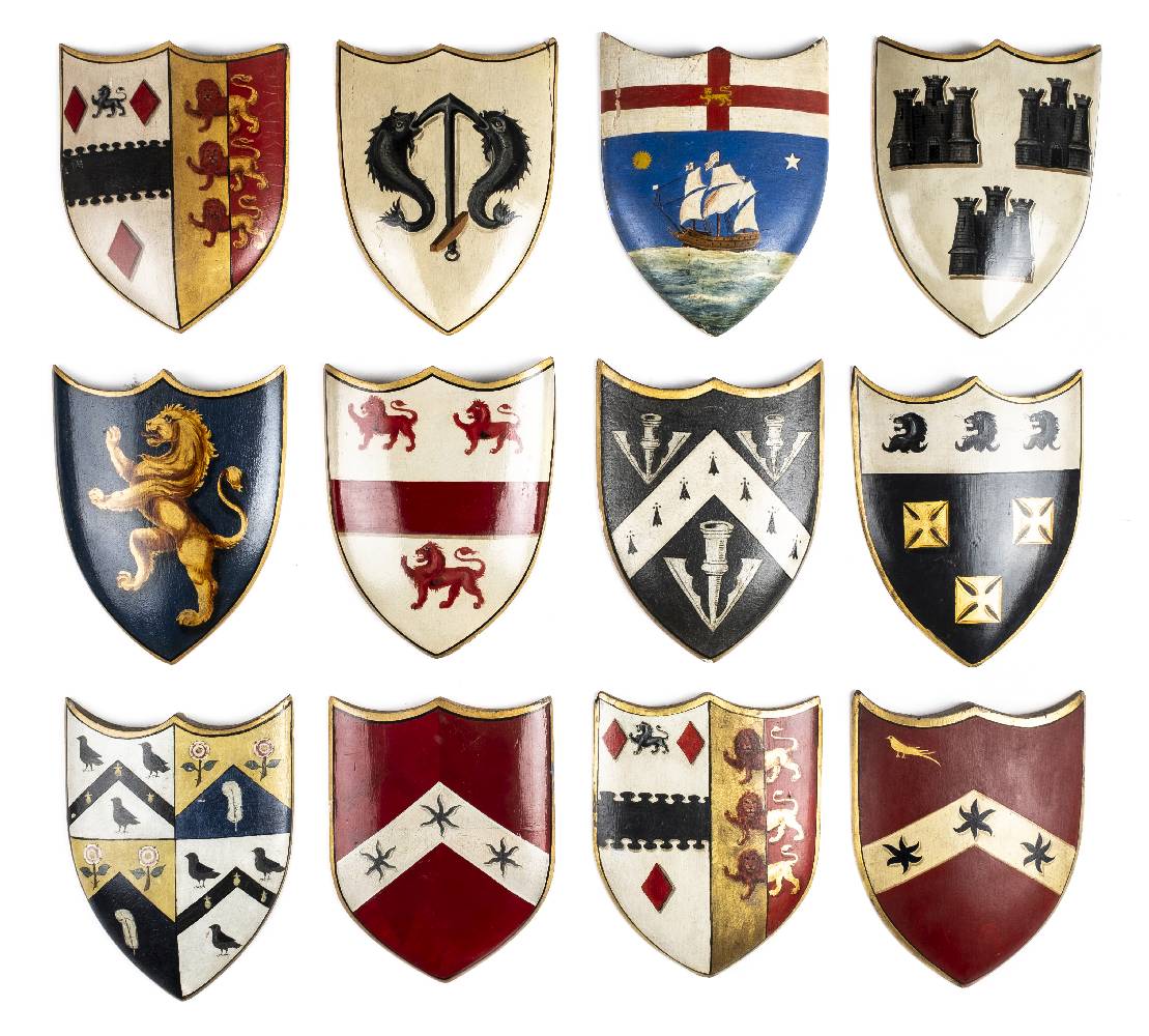 *Heraldry. A collection of 25 wooden shields painted with the armorial bearings of British Charity