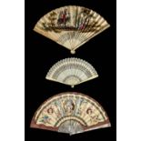 *Fan. A hand-painted fan, English, mid 19th century, folding double-sided parchment fan, recto