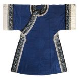 *Chinese robe. An embroidered silk robe, early 20th century, blue silk robe with matching lining,