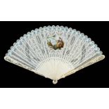 *Fan. A hand-painted ivory fan, English and Chinese for export, circa 1780, finely carved and