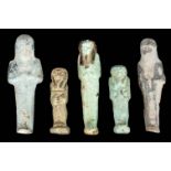 *Ancient Egypt. Group of 5 small blue / turquoise mummiform Shabti, largest 7cm, smallest 4.5cm (5)