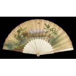 *Fan. A large hand-painted fan by Gelle Marchand, Continental, early 20th century, folding double-