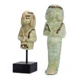 *Ancient Egypt. Ptolemaic, pale blue/green faience worker Shabti, the mummiform figure modelled