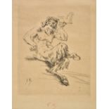 *Rops (Felicien, 1833-1898). La Poup‚e du Satyre, 1888, etching on japon, signed with initials in