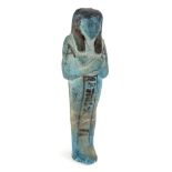 *Ancient Egypt. 21st Dynasty, blue faience mummiform Shabti of Amen-hat-pa-mesha, with detail