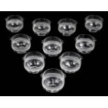*Glassware. 10 Victorian cut glass wine rinser bowls, each with slice cut and mitre decoration,