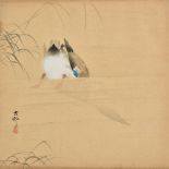 *Koson (Ohara, 1877-1945). Duck Diving, circa 1909, pen, ink, watercolour and gouache on laid paper,