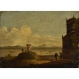 *English School. Coastal scene with distant sailing and steam boats, foreground waterside navigation