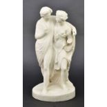 *Statue. Large 19th century white marble statue of Bacchus and Ariadne, finely carved wearing