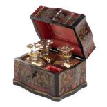 *Boulle Work. A 19th century French Boulle Work perfume box, inlaid the red tortoishell with brass