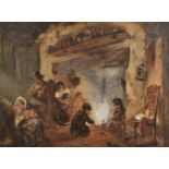 *English School. By the fireside, circa 1850, watercolour with traces of pencil, highlighted with