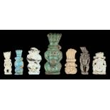 *Ancient Egypt. Collection of 7 Bes amulets, including a large Roman Period blue / green faience