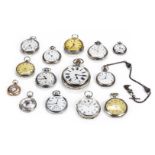 *Pocket Watches. An Edwardian 9ct gold fob watch, with white enamel dial, black roman numerals,