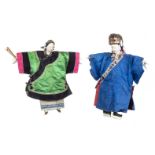 *Chinese puppets. A pair of opera puppets, late 19th century, two fabric hand puppets, with hand-