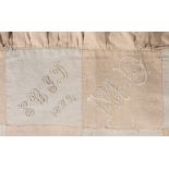 *Embroidered cloth. A keepsake patchwork tablecloth, Welsh, circa 1899, alternating pale pink and