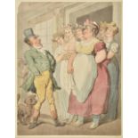 *Attributed to Thomas Rowlandson (1756-1827). Gentleman Greeted at the Door by a Bevvy of