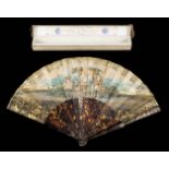 *Fan. A hand-coloured lithographed fan, French, circa 1830s, double-sided folding paper fan, the