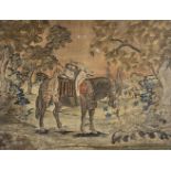 *Embroidered picture. A woolwork picture of a donkey, English, circa 1830s, hand-stitched on canvas,