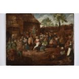 *Flemish School. The Village Wedding Feast, 17th or 18th century, oil on bevelled wood panel,