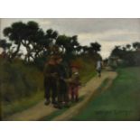 *Garstin (Norman, 1847-1926). Cornish children on a path, oil on wood panel, stamped to verso by the