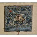 *Chinese Embroidered Panel. A Qing Dynasty embroidered square panel, depicting a white goose against