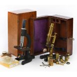 *Microscope. A Victorian lacquered brass monocular microscope by Hartnack & Praznowski, Paris,