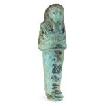 *Ancient Egypt. 19th Dynasty, light turquoise faience mummiform worker Shabti of Ta-hen-Djehouty (