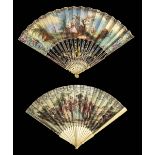 *Fan. A hand-painted fan, Continental, early 19th century, folding double-sided fan, the parchment