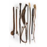 *Tribal Items. Mixed collection of tribal collectables, including Zulu staff carved with an entwined