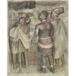 *Pitchforth (Rowland Vivian, 1895-1982). African Figures, 1946, charcoal on paper, showing a