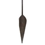 *Paddle. African wooden paddle, the 84cm tapered head with long haft, 166cm long overall, some