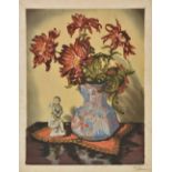 *Noske (Hugo, 1886-1960). Still life with vase of chrysanthamums, & Cyclamen in a vase, two colour
