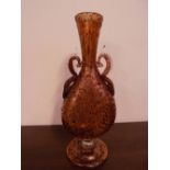 *Vase. 19th century Venetian two handle glass vase, with a mottled brown finish on pedestal foot,